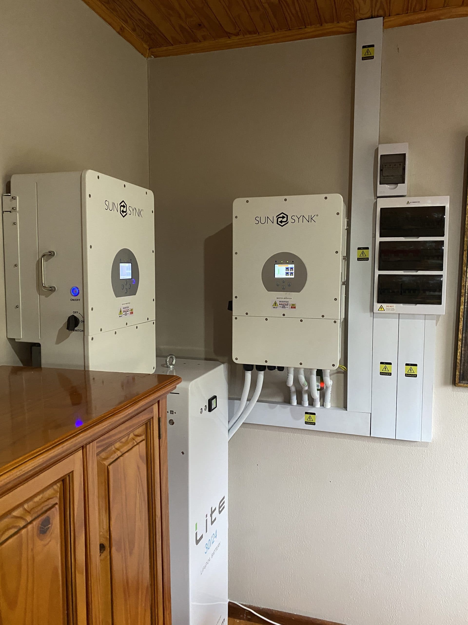 Large-format inverter and battery storage installation.