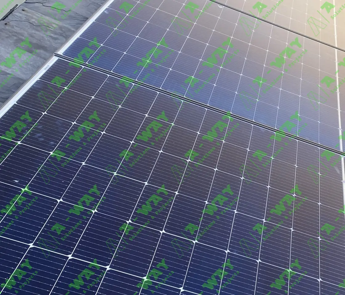 Solar panels covering a rooftop.