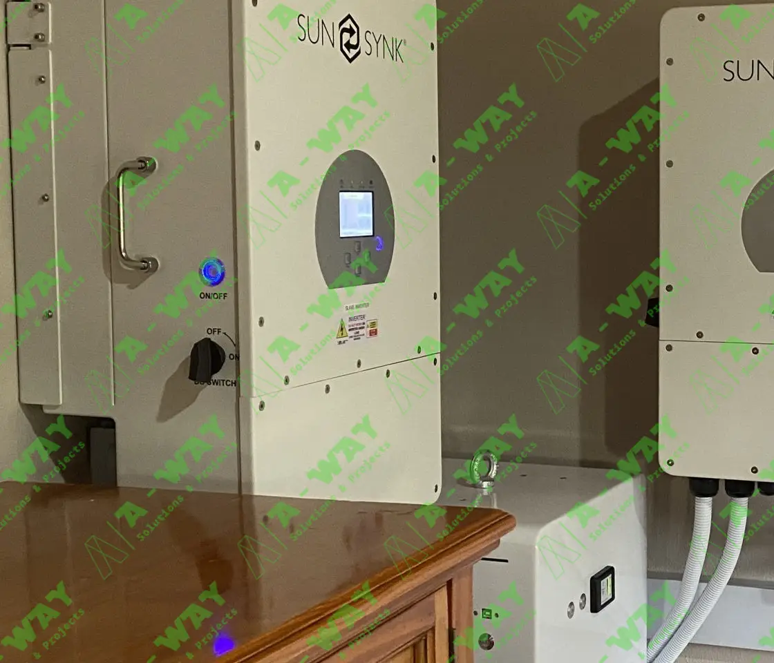 Deye solar inverter and electrical equipment installation.